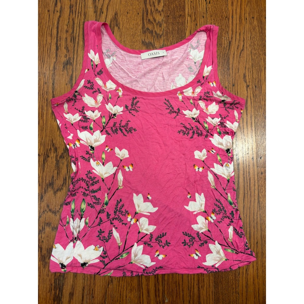 Oasis Womens Pink Floral Butterfly Scoop Neck Viscose Tank Top Size S